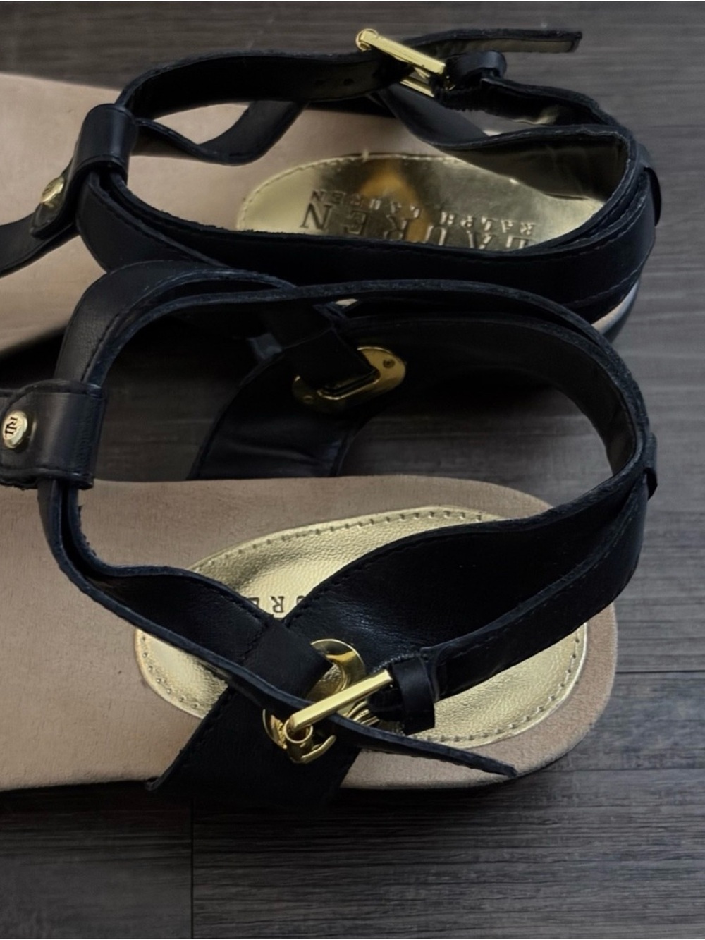 Lauren Ralph Lauren Black Leather Thong Sandals womens size 6.5 - Picture 5 of 9